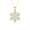 Gold necklace with a snowflake-shaped pendant on a white background