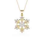 Gold necklace with a snowflake-shaped pendant on a white background