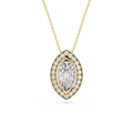 Gold necklace with a diamond pendant on a white background
