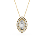 Gold necklace with a diamond pendant on a white background