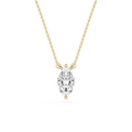 Gold necklace with a clear marquise-shaped pendant on a white background