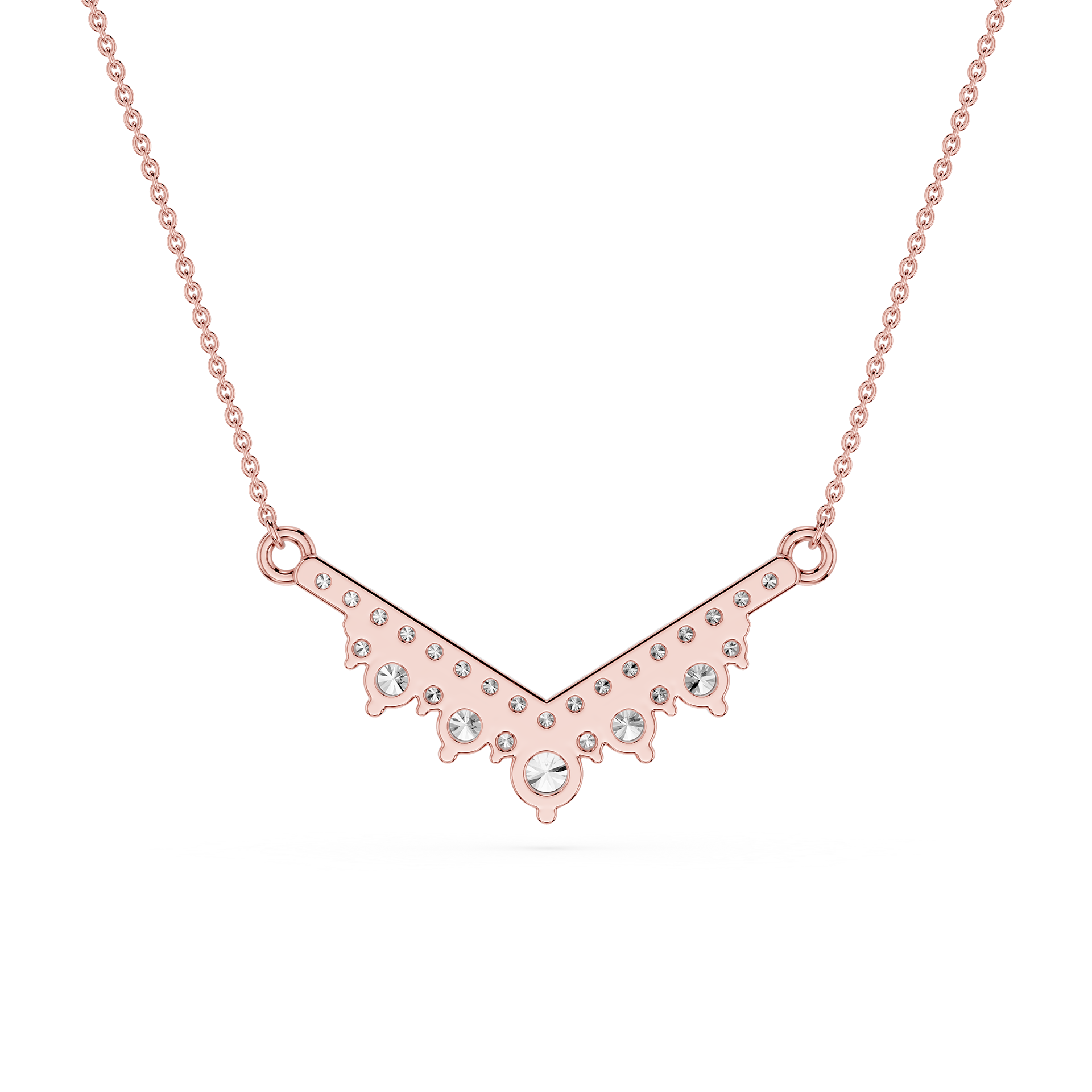 Round Lab Grown Diamond Chevron Bar Necklace