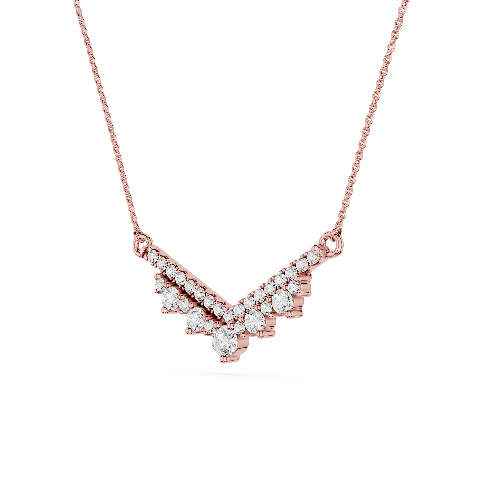 Round Lab Grown Diamond Chevron Bar Necklace