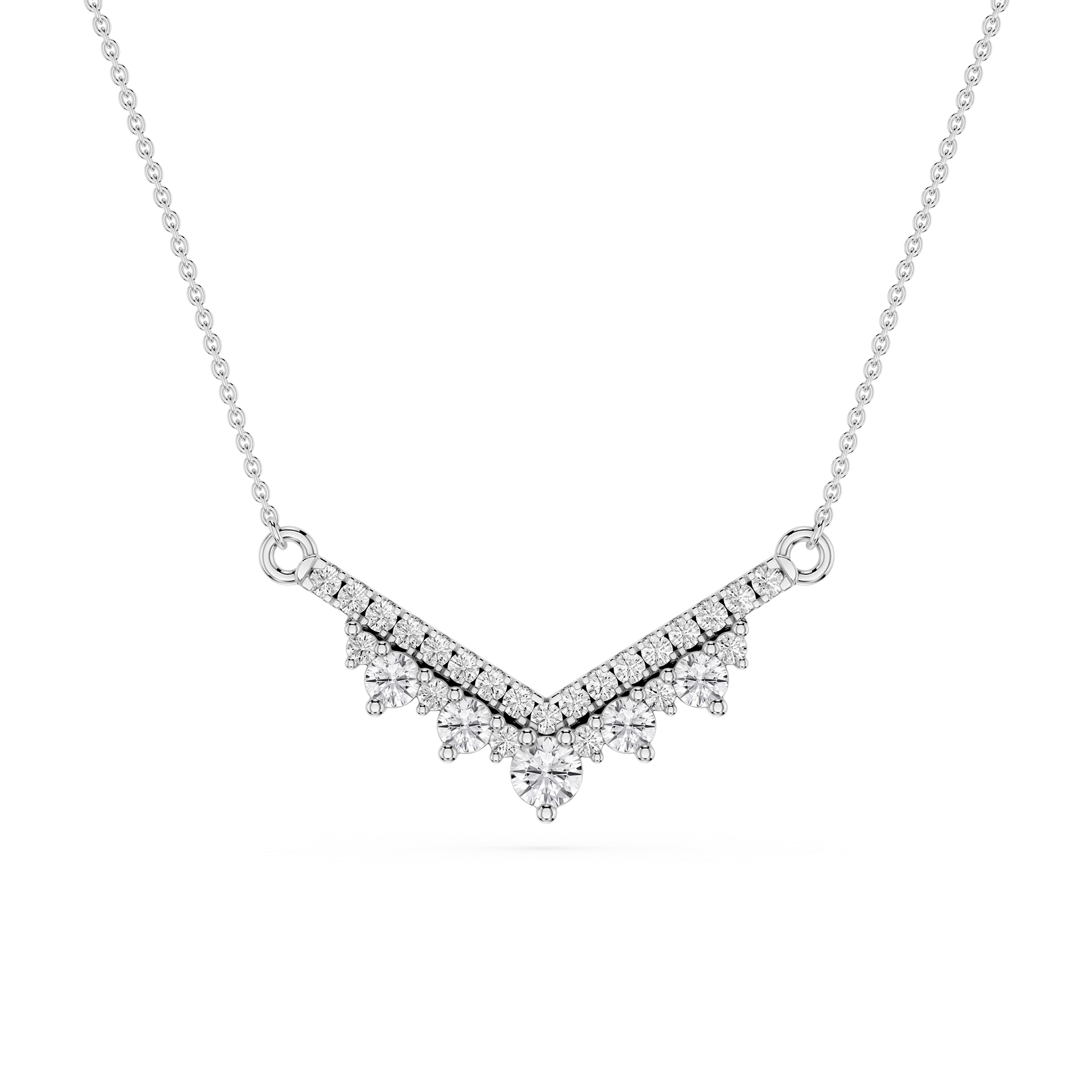 Round Lab Grown Diamond Chevron Bar Necklace
