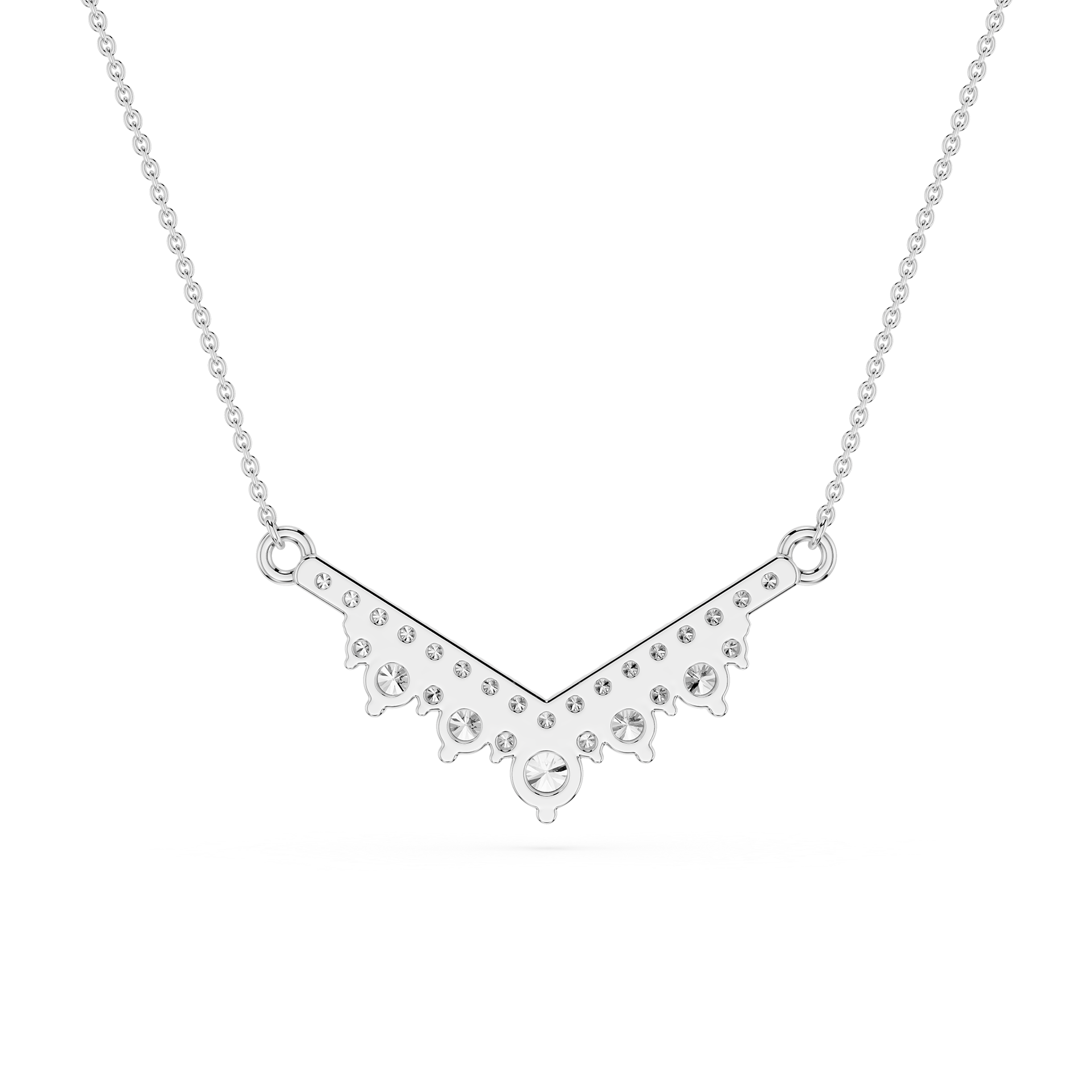 Round Lab Grown Diamond Chevron Bar Necklace