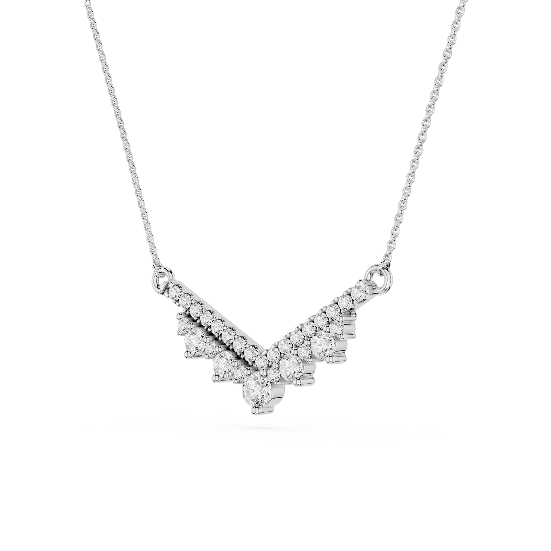 Round Lab Grown Diamond Chevron Bar Necklace