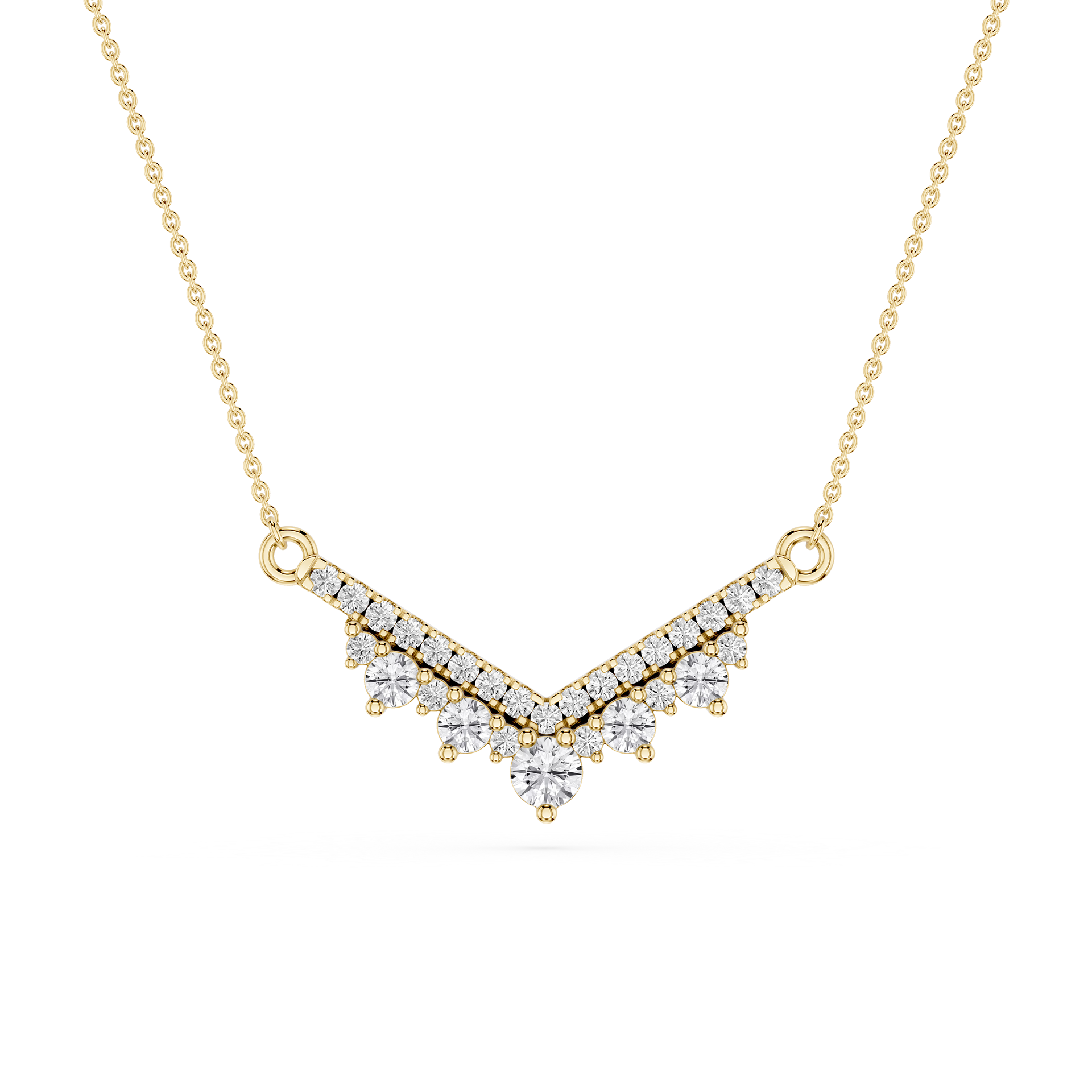 Round Lab Grown Diamond Chevron Bar Necklace