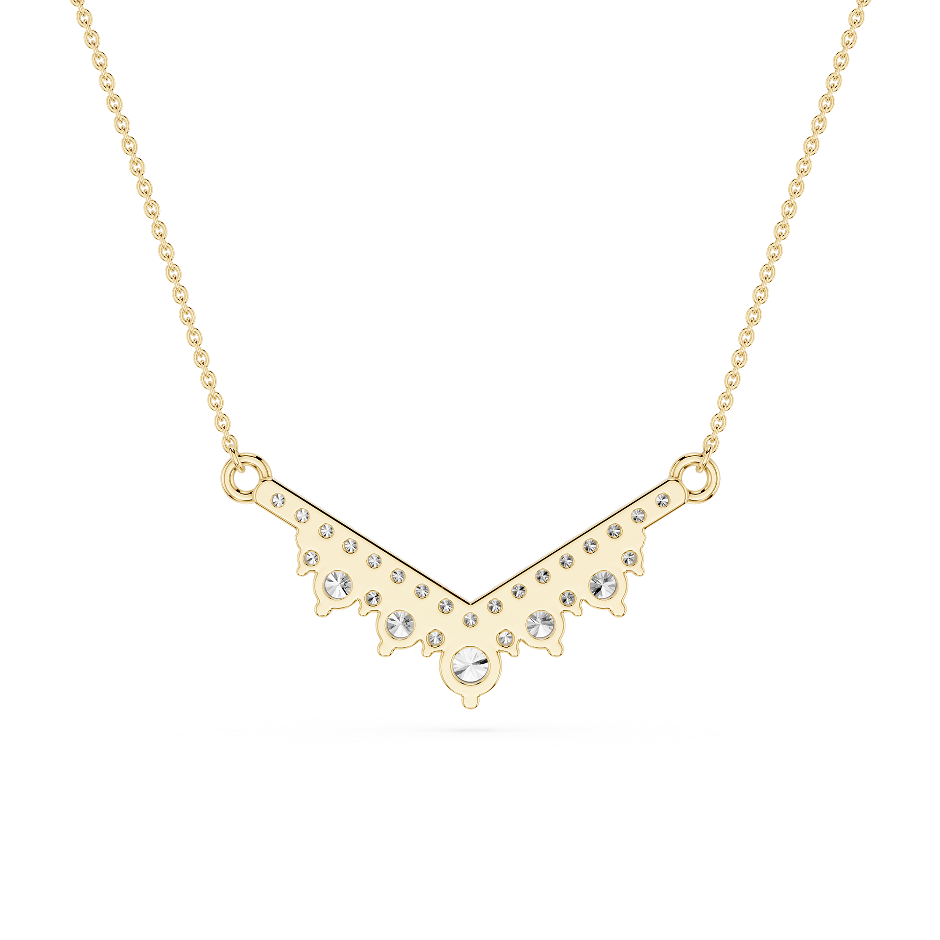 Round Lab Grown Diamond Chevron Bar Necklace
