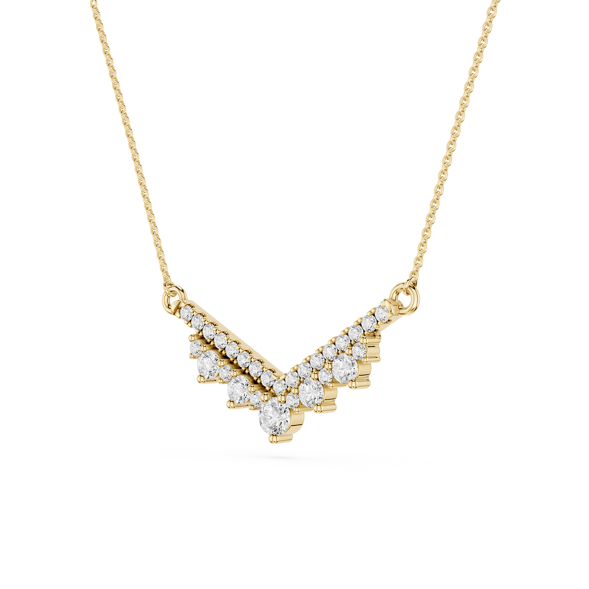 Round Lab Grown Diamond Chevron Bar Necklace