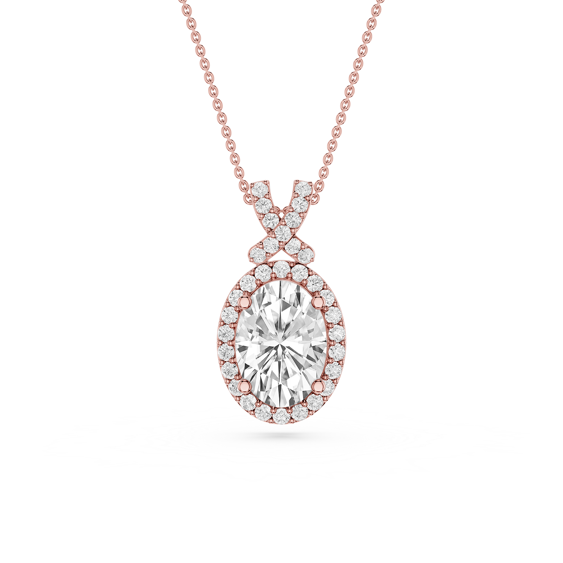 Oval Lab Grown Diamond Halo Pendant Necklace