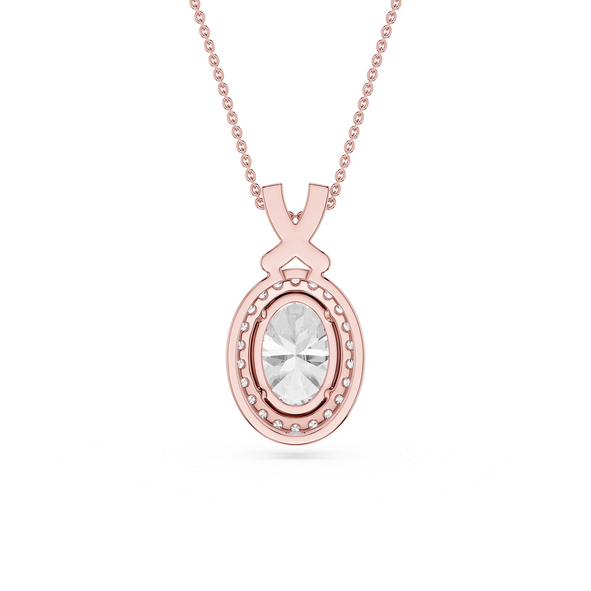 Oval Lab Grown Diamond Halo Pendant Necklace