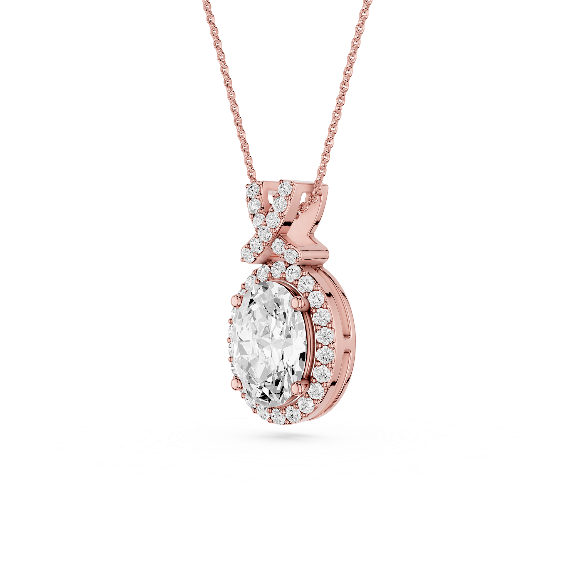 Oval Lab Grown Diamond Halo Pendant Necklace