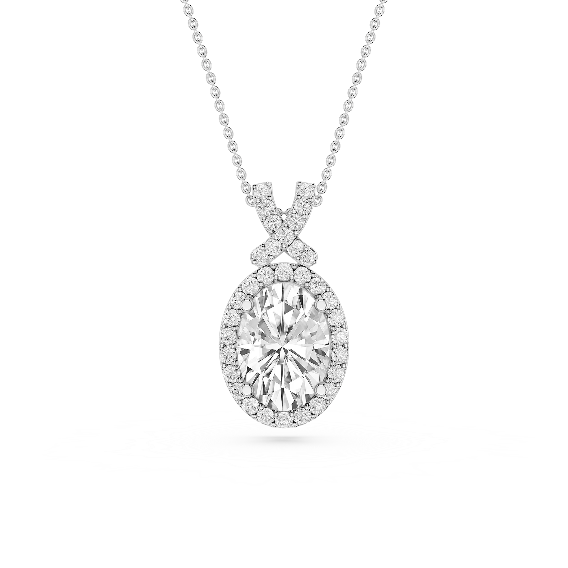 Oval Lab Grown Diamond Halo Pendant Necklace