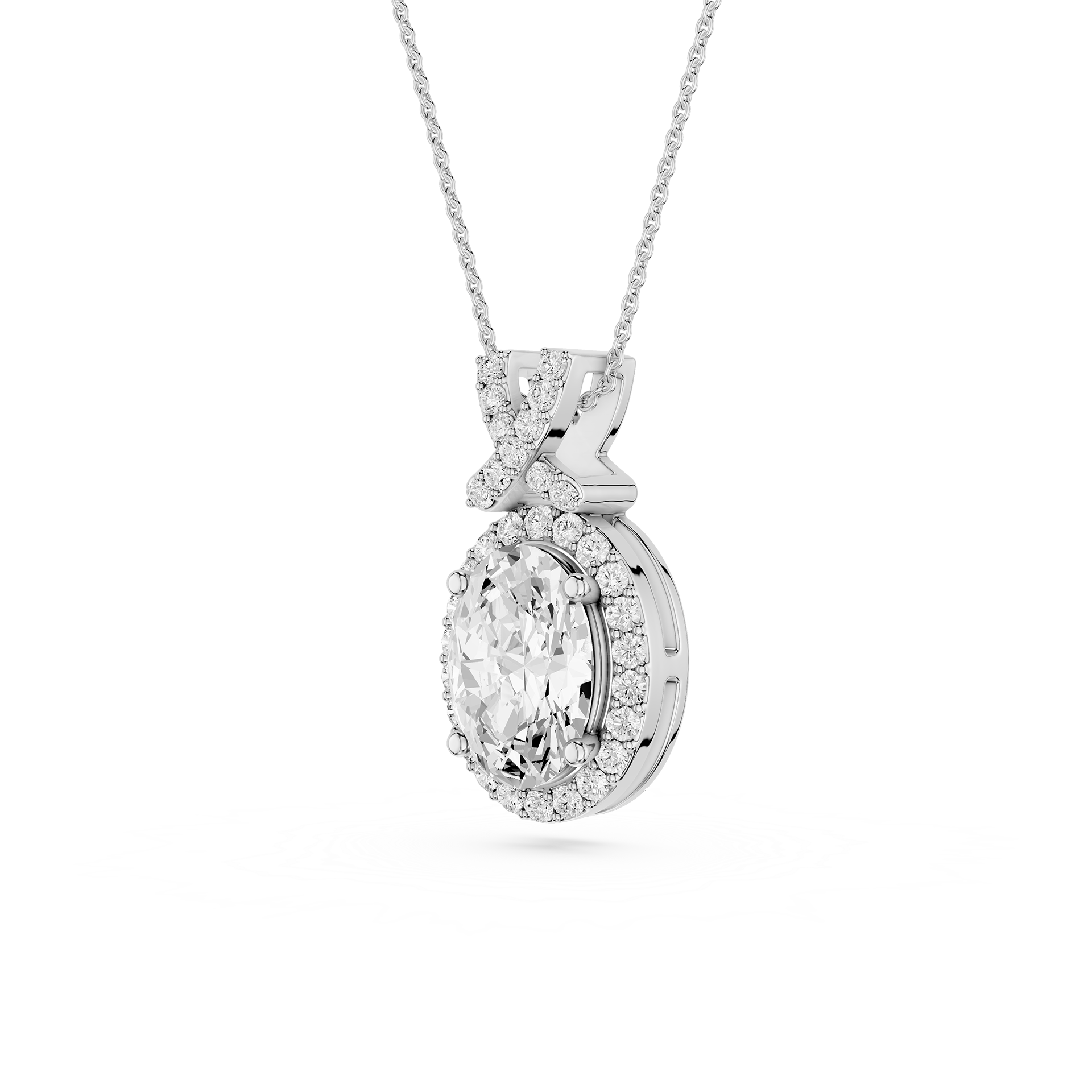 Oval Lab Grown Diamond Halo Pendant Necklace