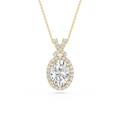Gold necklace with a diamond pendant on a white background