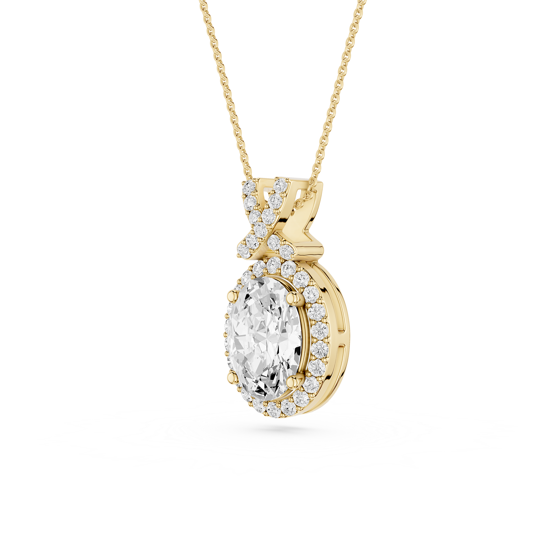 Oval Lab Grown Diamond Halo Pendant Necklace