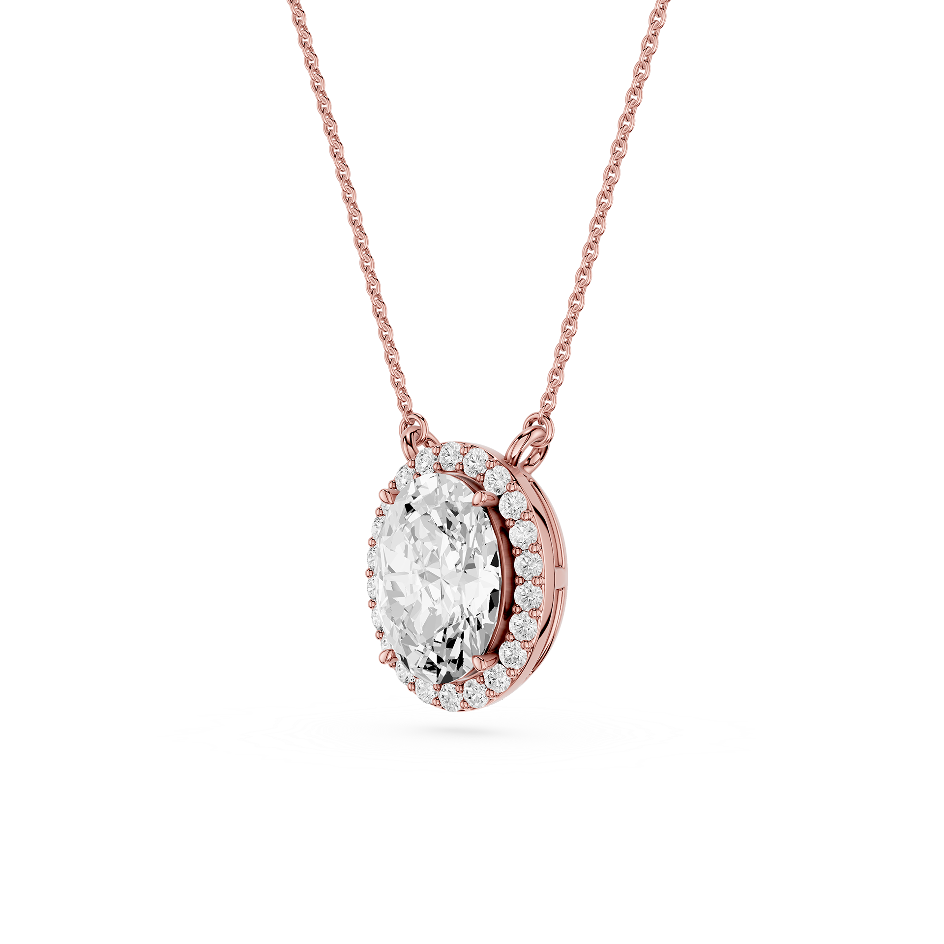 Oval Cut Lab Grown Diamond Halo Pendant Necklace