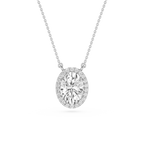 Oval Cut Lab Grown Diamond Halo Pendant Necklace