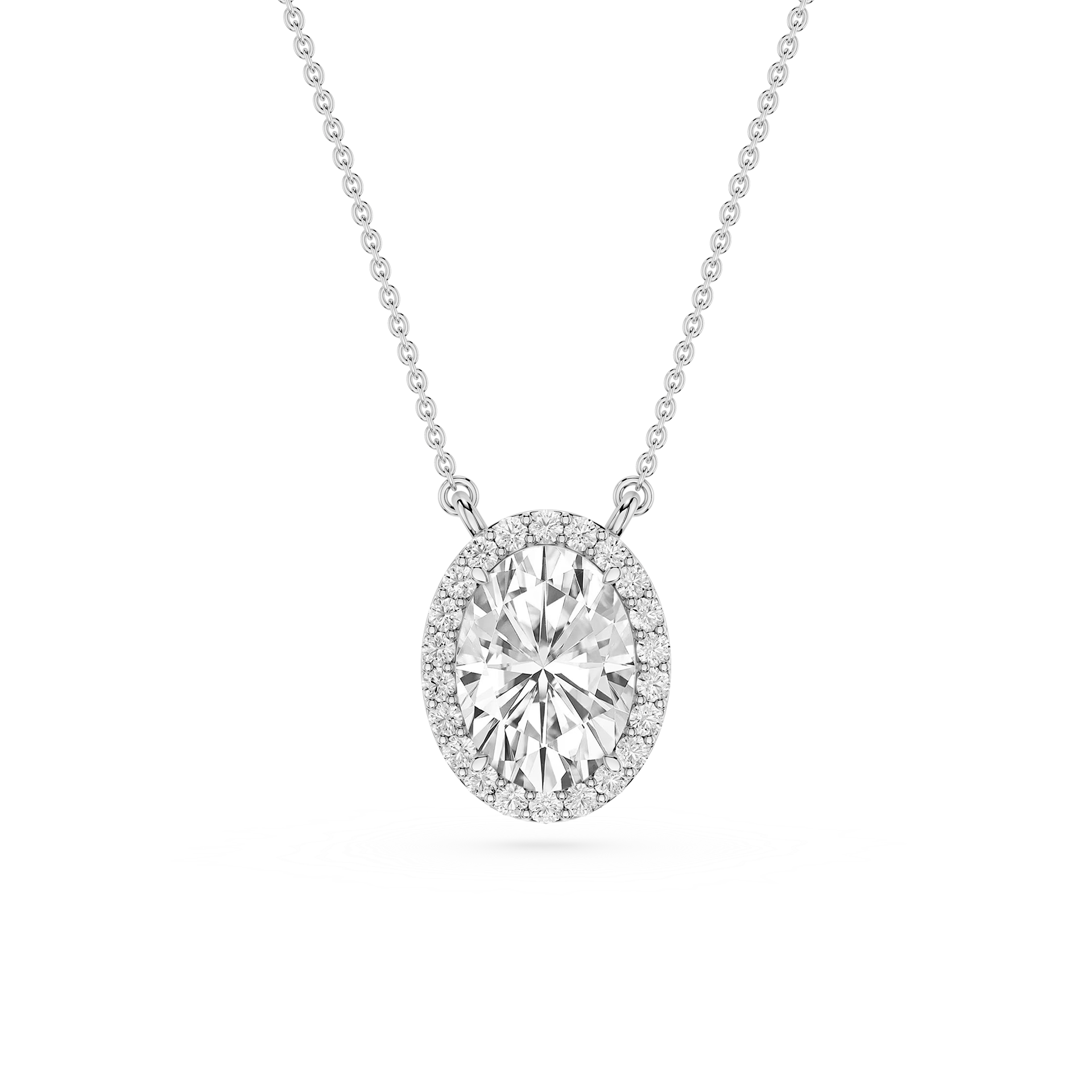Oval Cut Lab Grown Diamond Halo Pendant Necklace