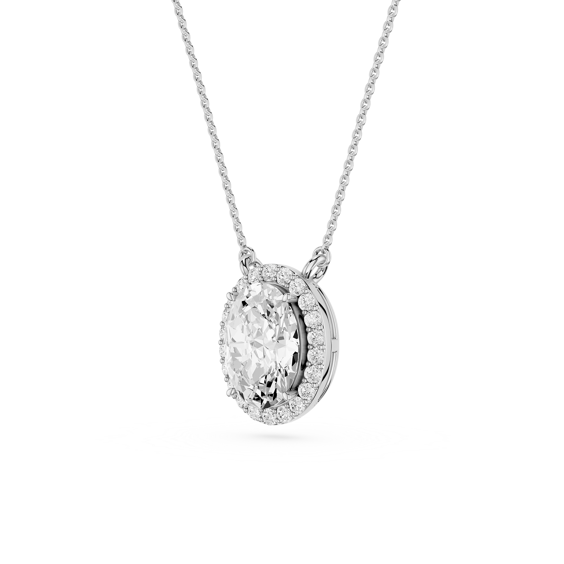 Oval Cut Lab Grown Diamond Halo Pendant Necklace