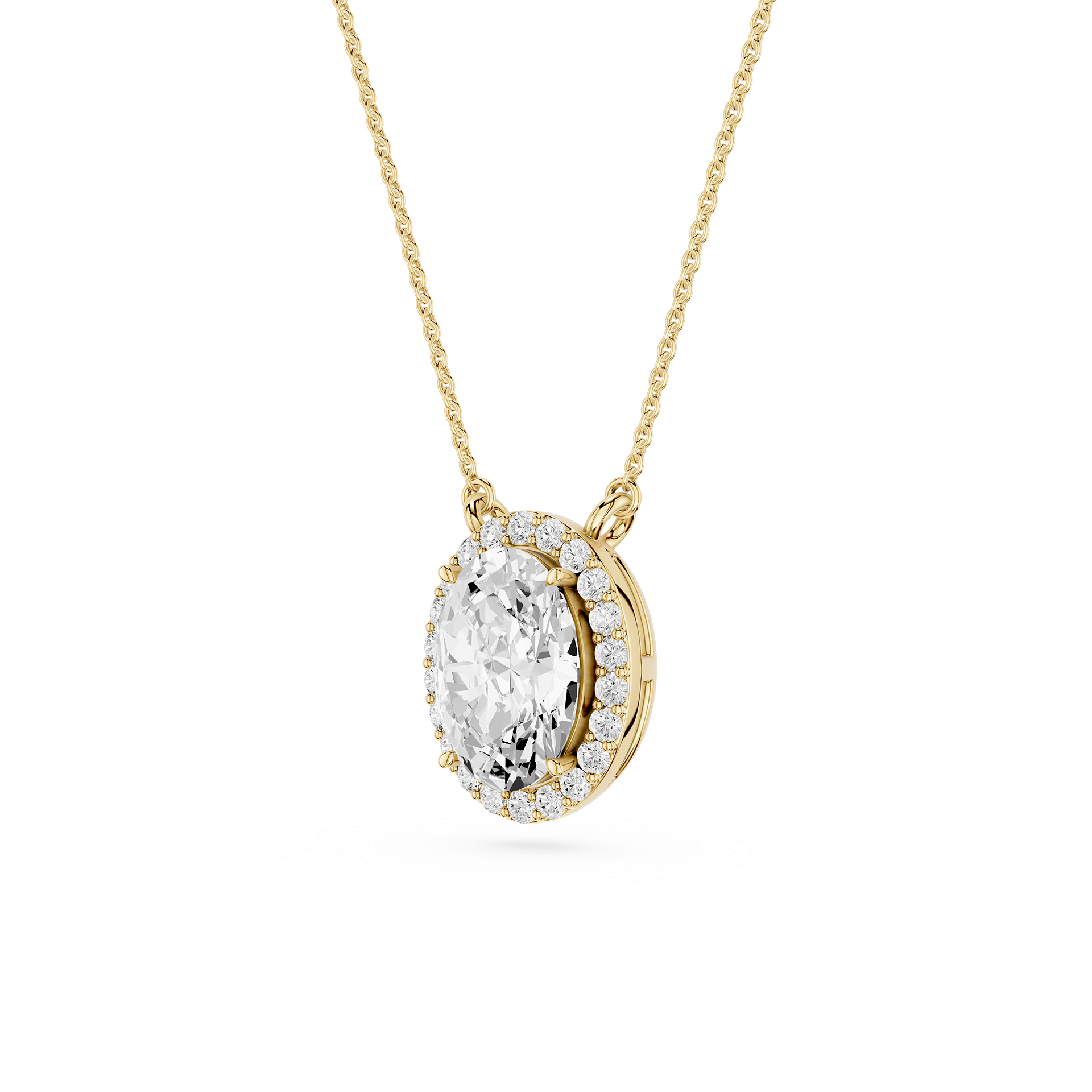 Oval Cut Lab Grown Diamond Halo Pendant Necklace
