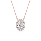 Oval Cut Lab Grown Diamond Halo Pendant Necklace