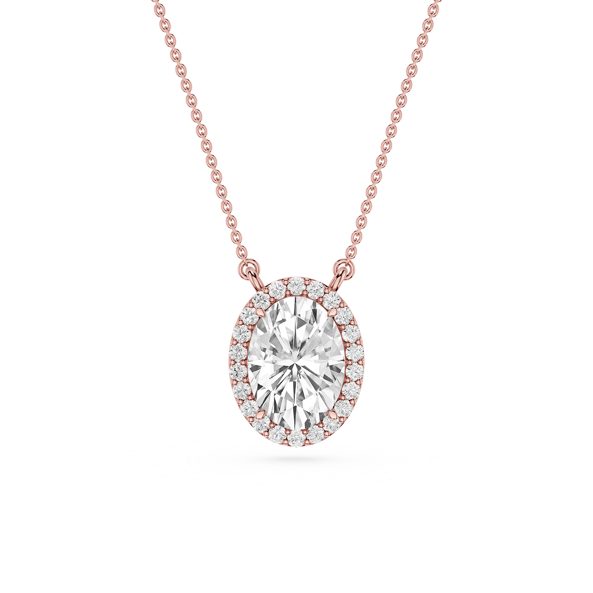 Oval Cut Lab Grown Diamond Halo Pendant Necklace