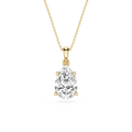 A pear-cut diamond pendant necklace in a yellow gold setting on a delicate gold chain, shown against a plain white background.