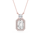 Emerald Cut Lab Grown Diamond Halo Drop Pendant Necklace