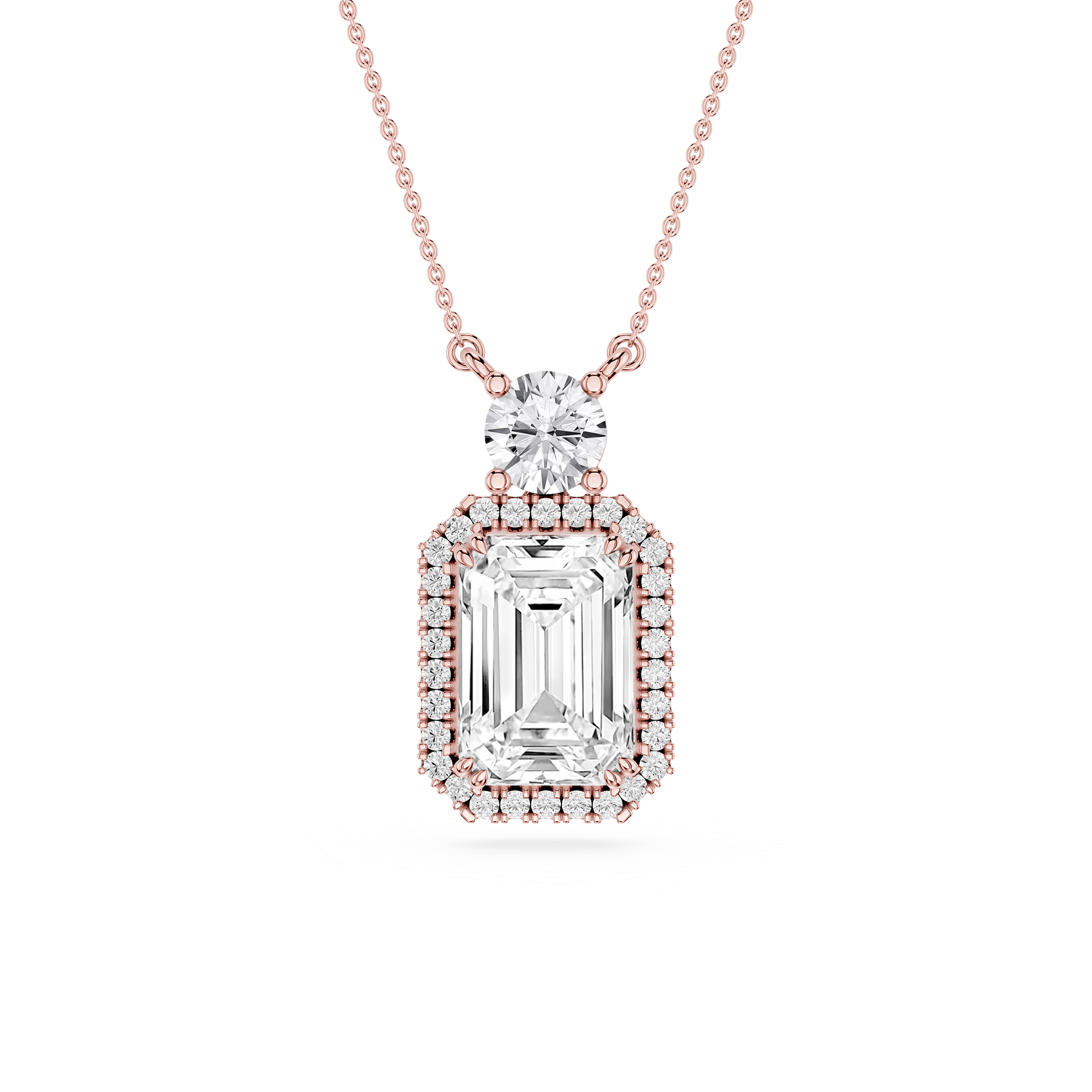 Emerald Cut Lab Grown Diamond Halo Drop Pendant Necklace