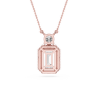 Emerald Cut Lab Grown Diamond Halo Drop Pendant Necklace
