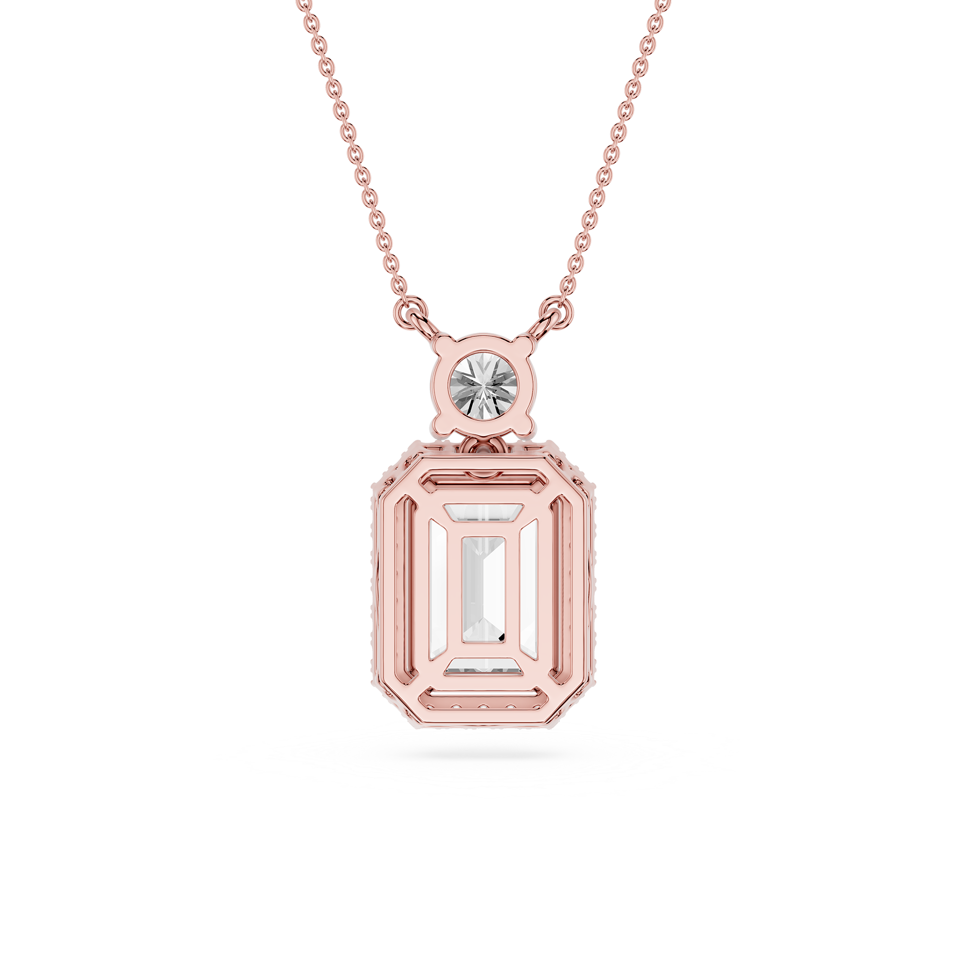 Emerald Cut Lab Grown Diamond Halo Drop Pendant Necklace