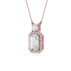 Emerald Cut Lab Grown Diamond Halo Drop Pendant Necklace