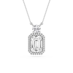Emerald Cut Lab Grown Diamond Halo Drop Pendant Necklace