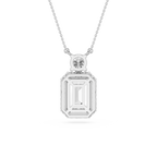 Emerald Cut Lab Grown Diamond Halo Drop Pendant Necklace