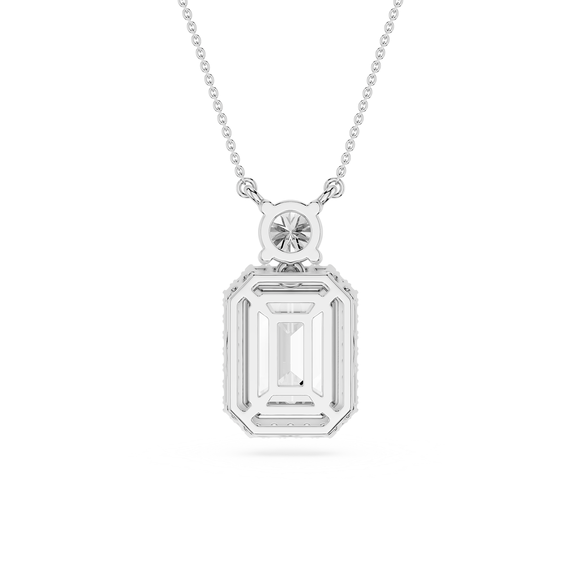 Emerald Cut Lab Grown Diamond Halo Drop Pendant Necklace