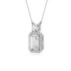 Emerald Cut Lab Grown Diamond Halo Drop Pendant Necklace