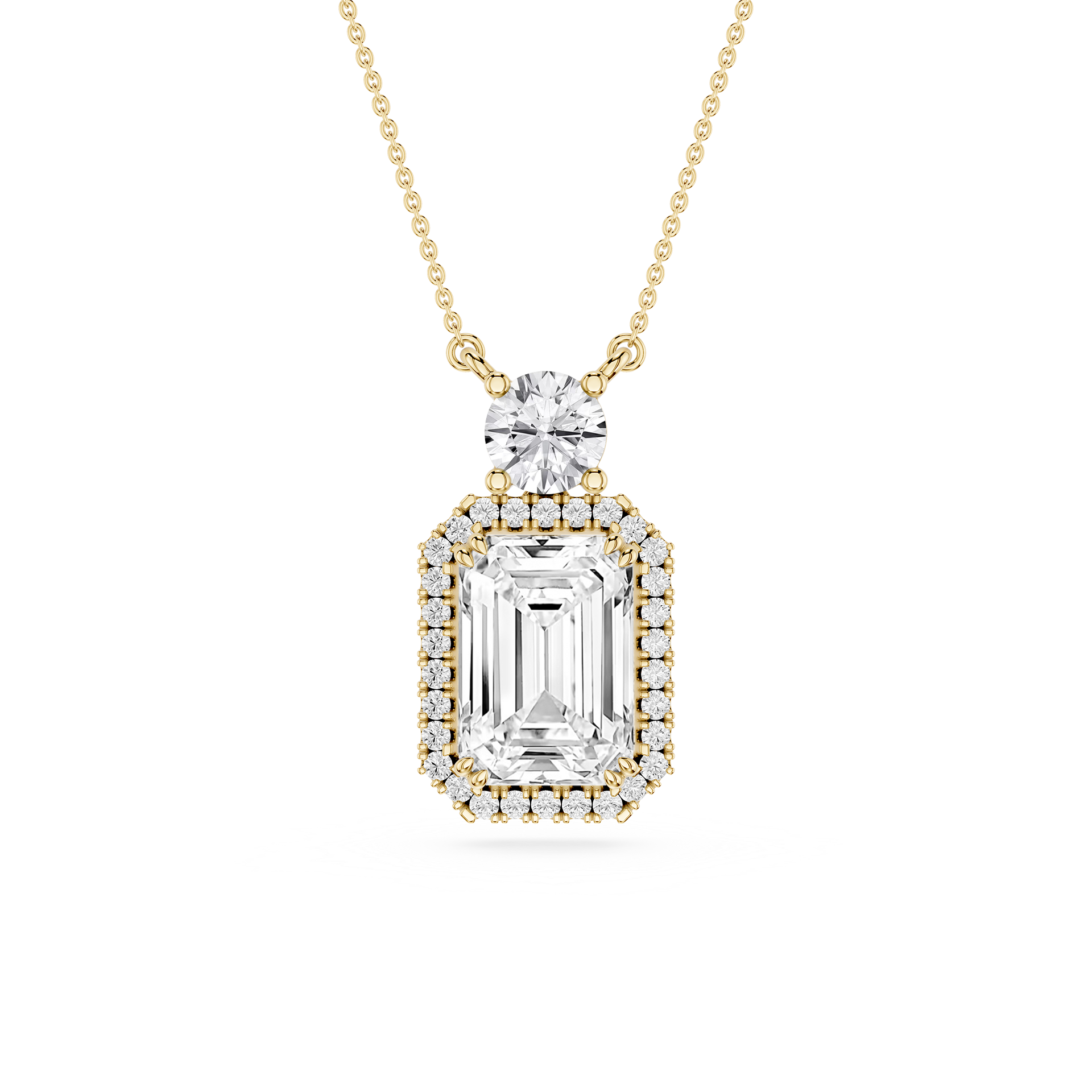 Emerald Cut Lab Grown Diamond Halo Drop Pendant Necklace