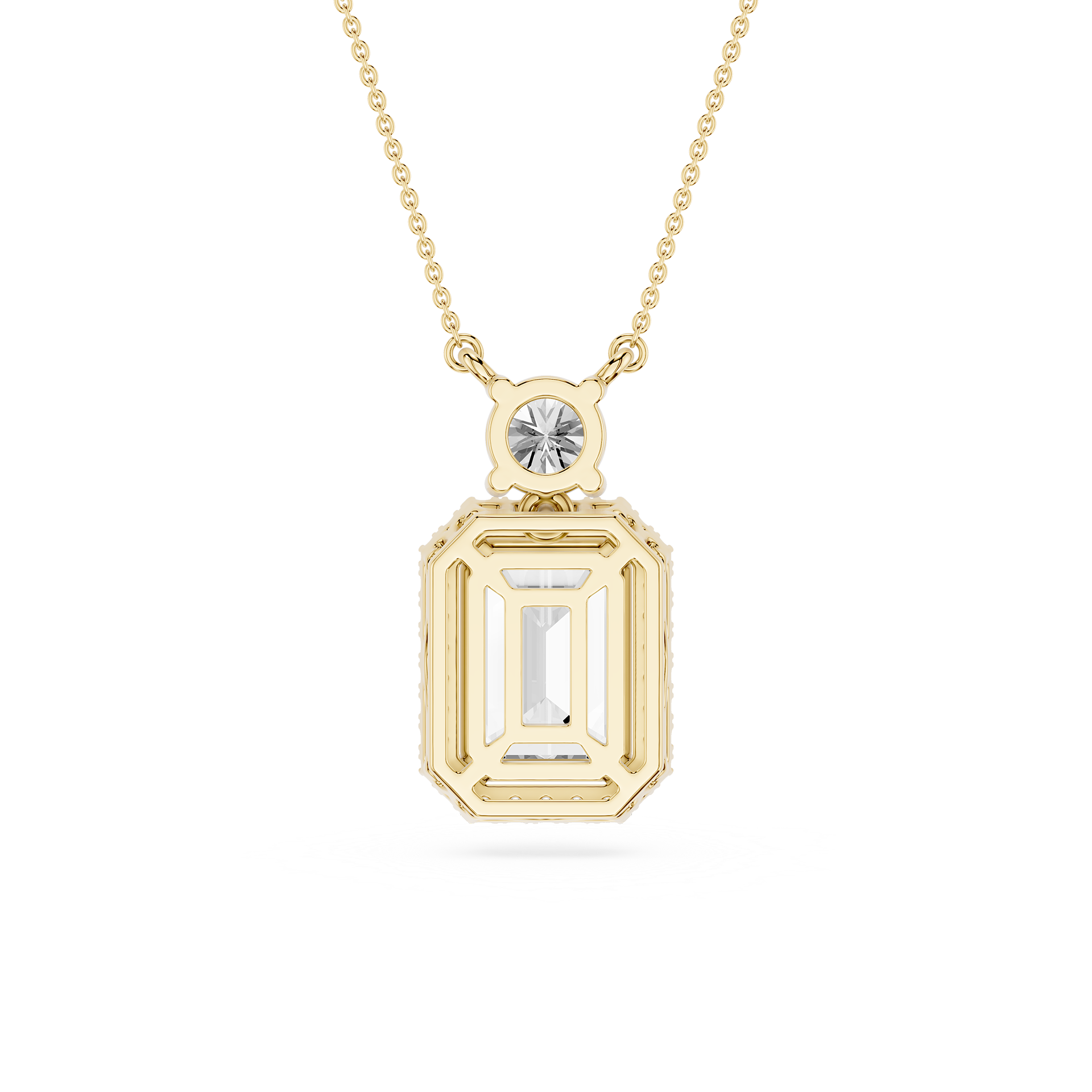 Emerald Cut Lab Grown Diamond Halo Drop Pendant Necklace