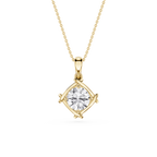 Gold pendant with a diamond on a white background