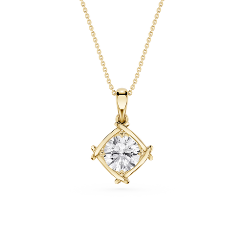 Gold pendant with a diamond on a white background
