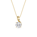 Gold necklace with a diamond pendant on a white background