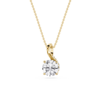 Gold necklace with a diamond pendant on a white background