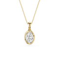 Gold necklace with a diamond pendant on a white background