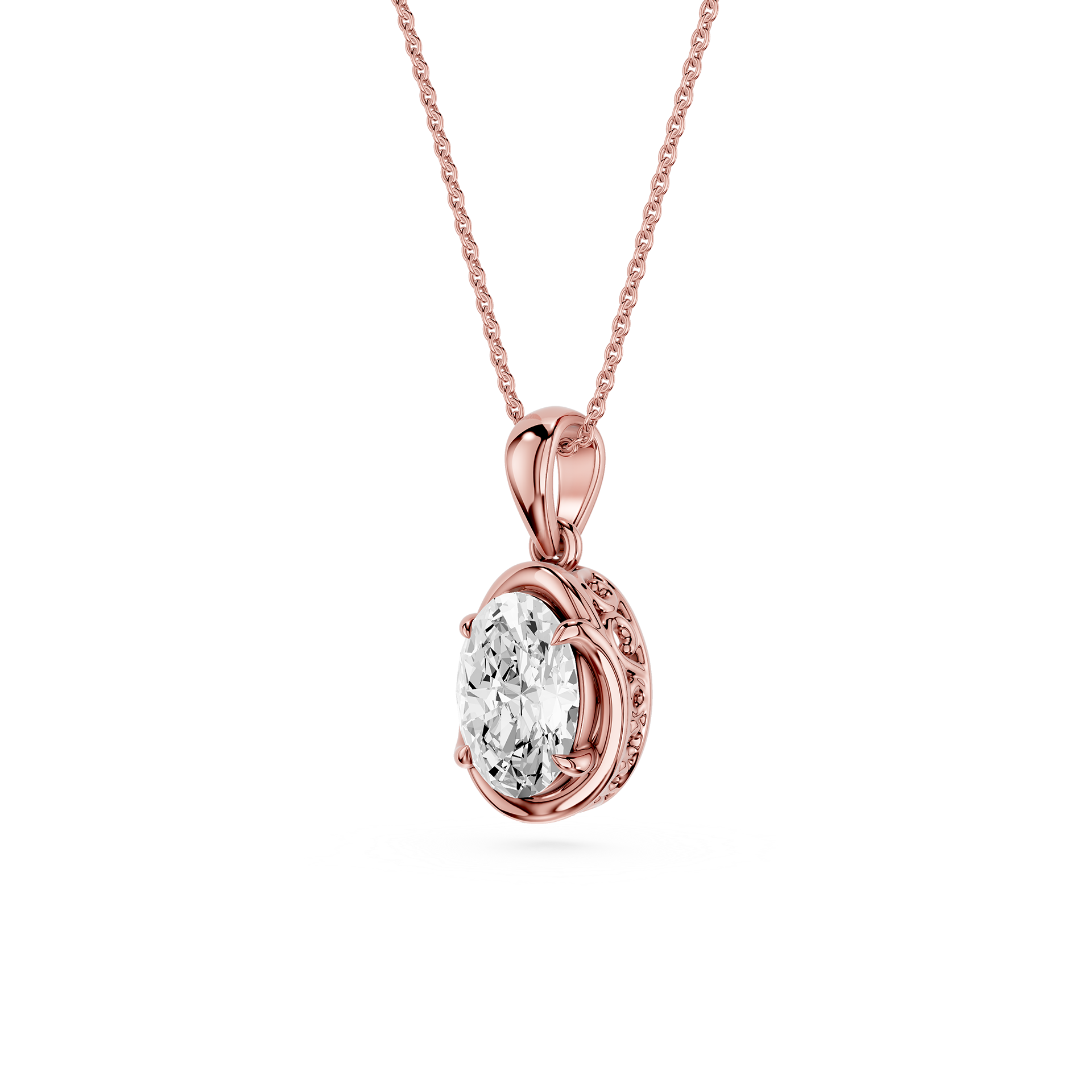 Oval Cut Lab Grown Diamond Bezel Pendant Necklace