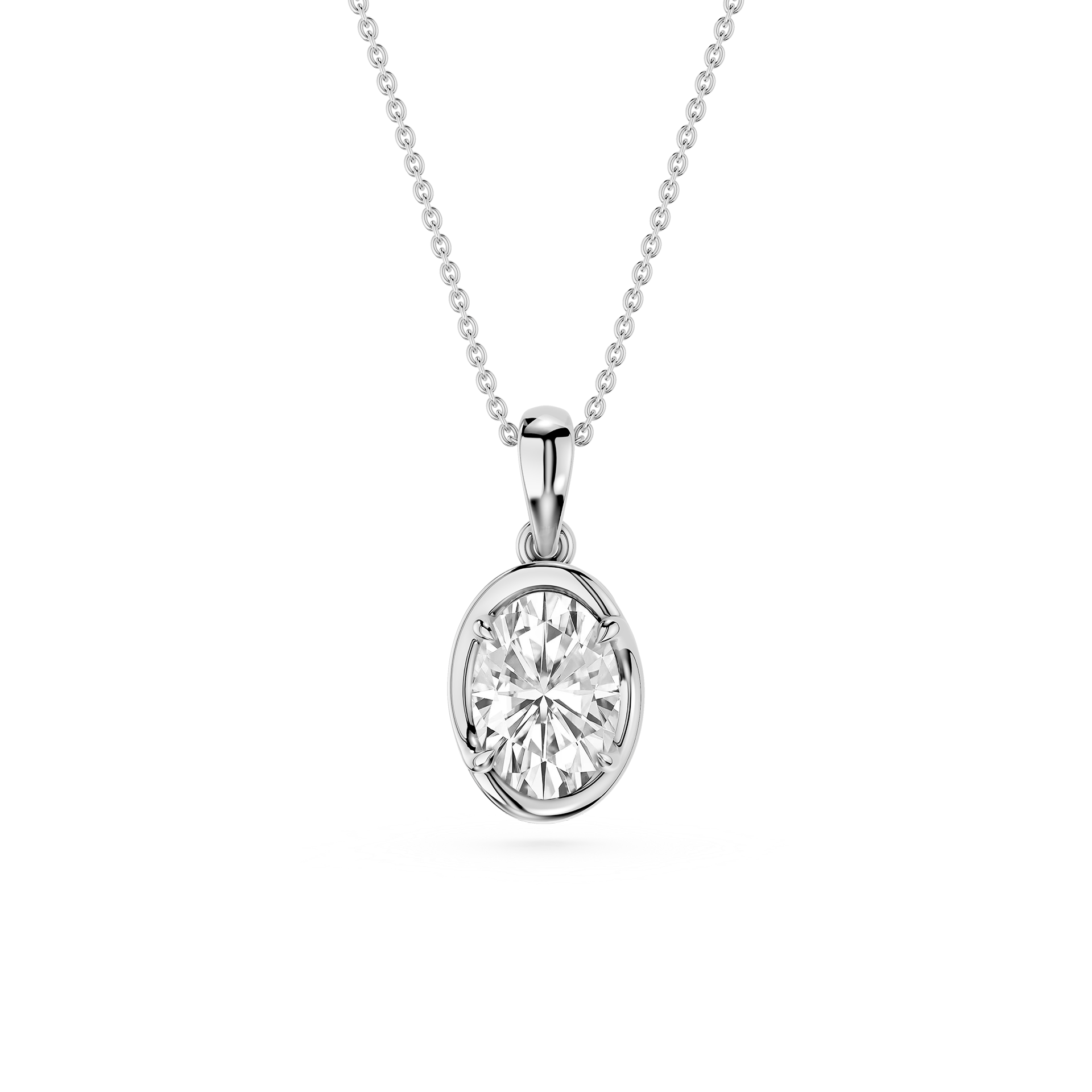 Oval Cut Lab Grown Diamond Bezel Pendant Necklace