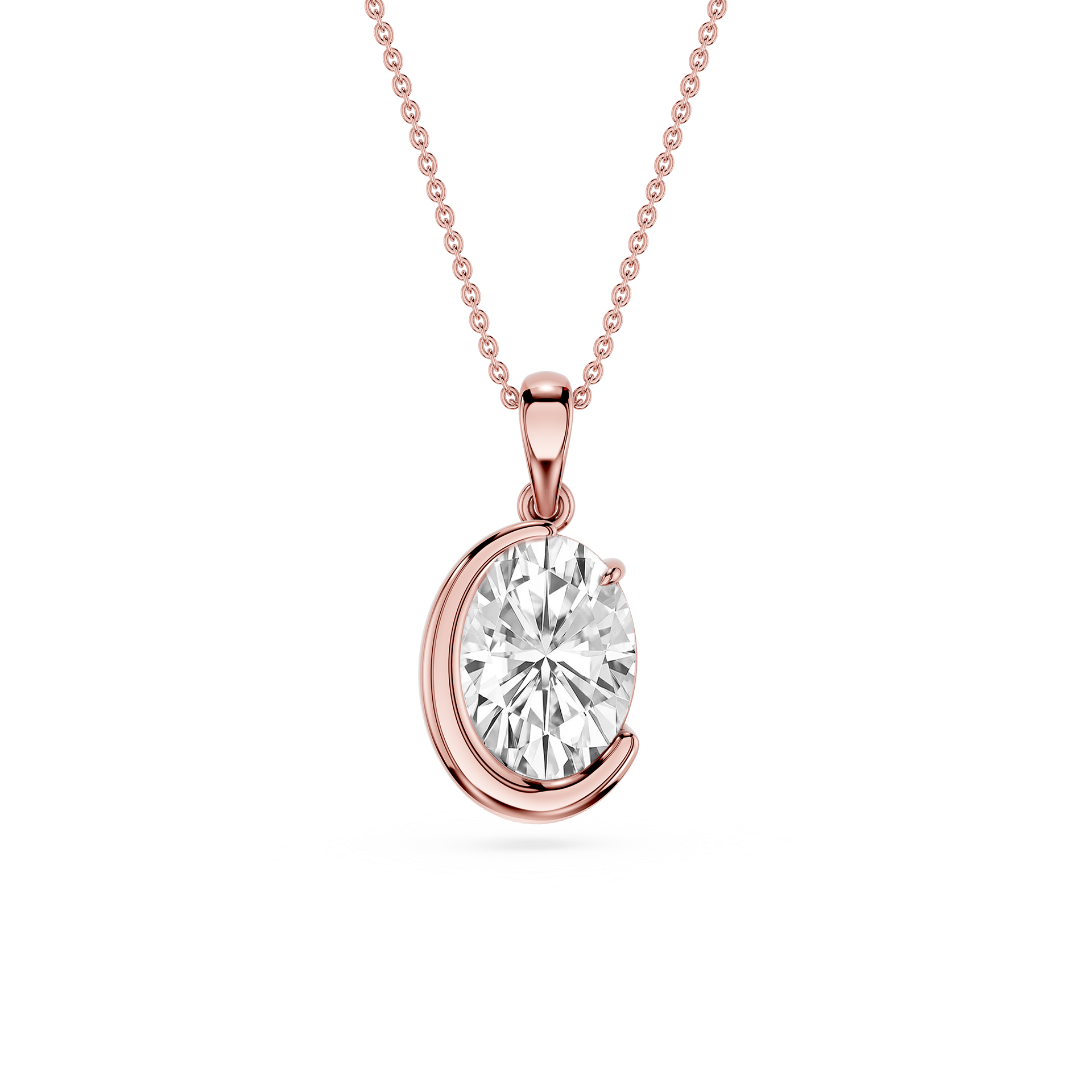 Oval Cut Lab Grown Diamond Half Bezel Pendant Necklace