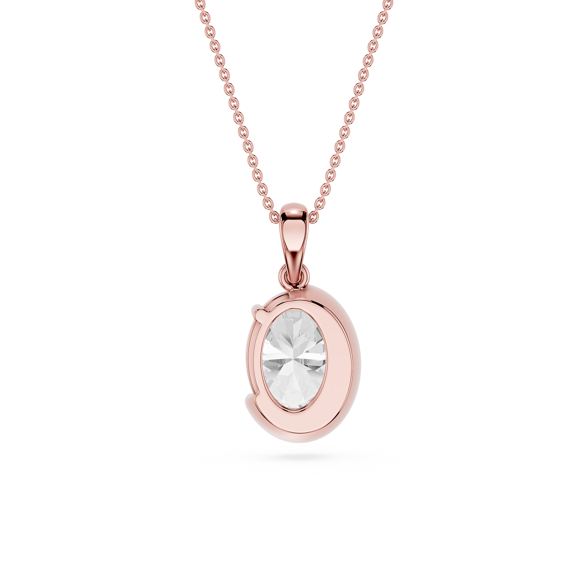 Oval Cut Lab Grown Diamond Half Bezel Pendant Necklace