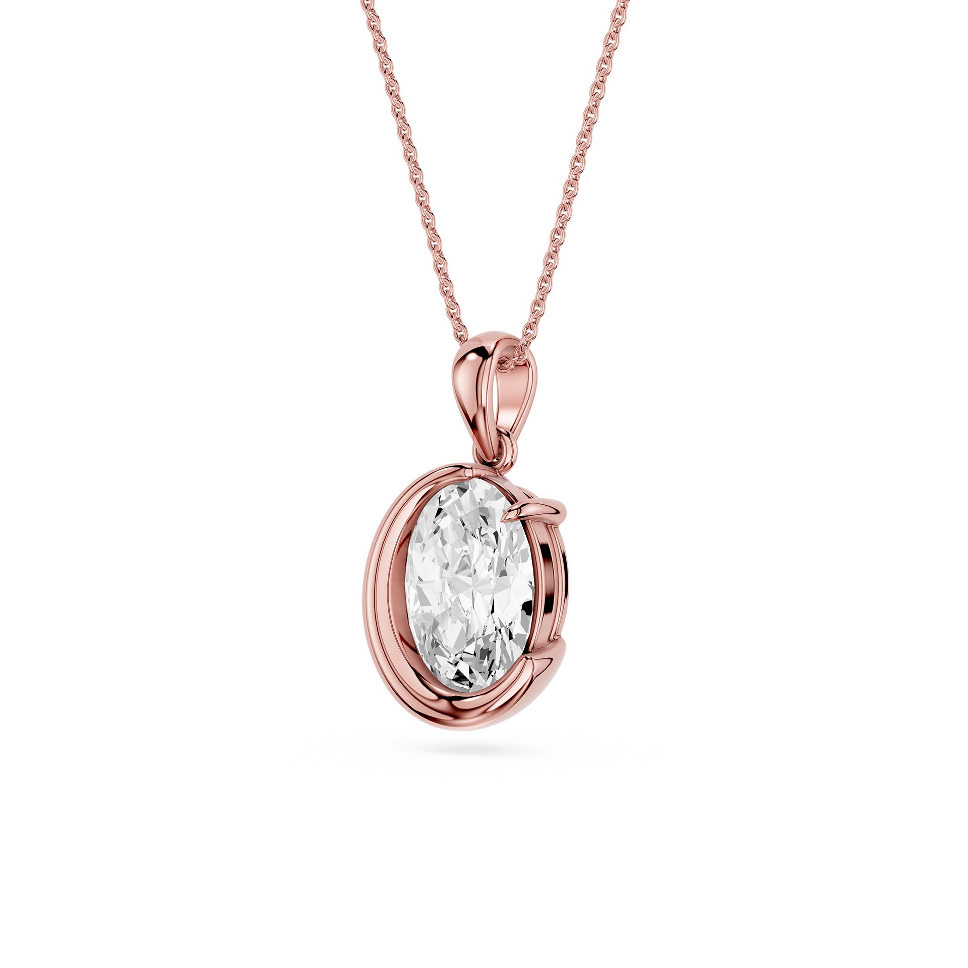 Oval Cut Lab Grown Diamond Half Bezel Pendant Necklace