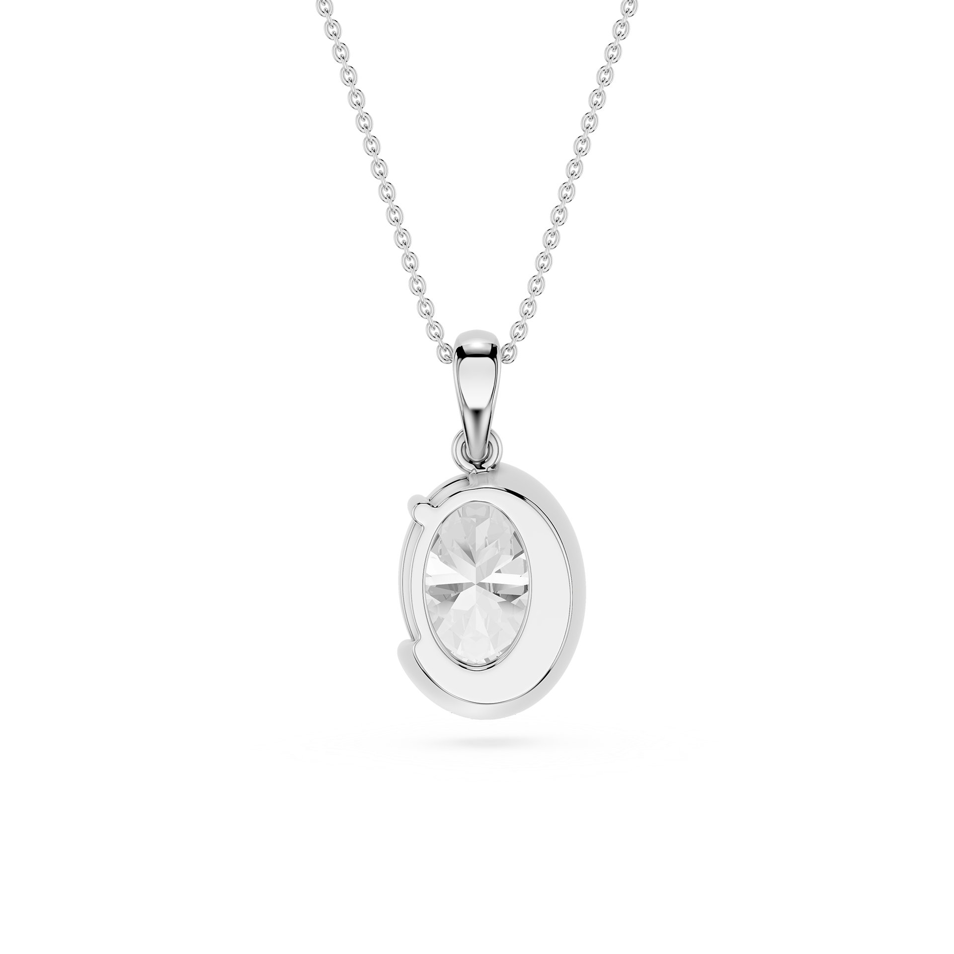 Oval Cut Lab Grown Diamond Half Bezel Pendant Necklace